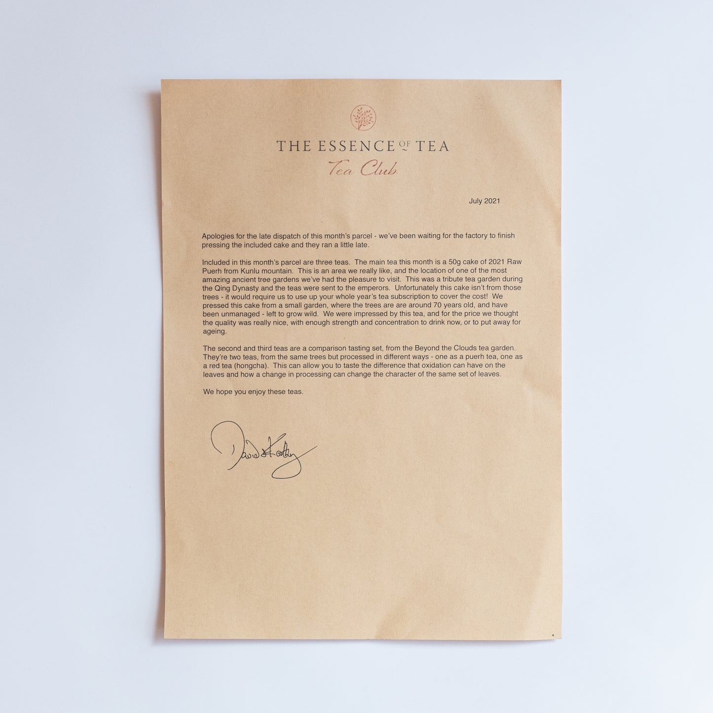 2021/7 July Teaclub Parcel - Kunlu Puerh Cake & Beyond the Clouds tasting