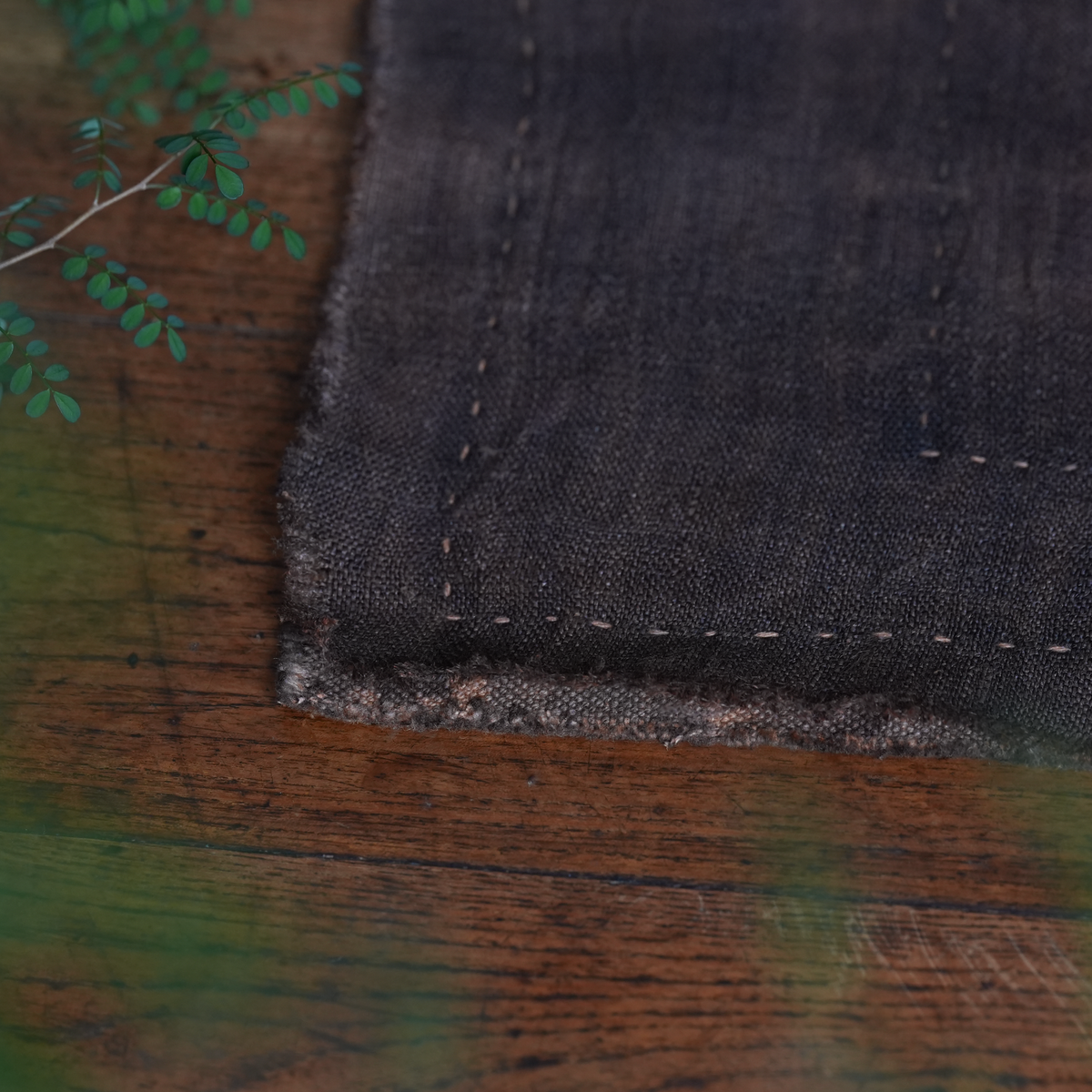 Hand-stitched Persimmon Dyed Tea Mat (Concentric Rectangle Stiching)
