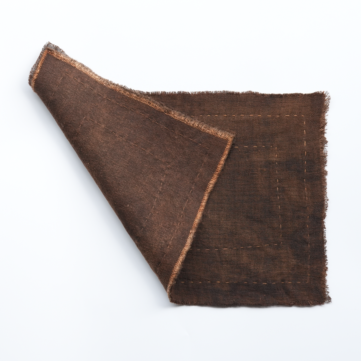 Hand-stitched Persimmon Dyed Tea Mat (Concentric Rectangle Stiching)