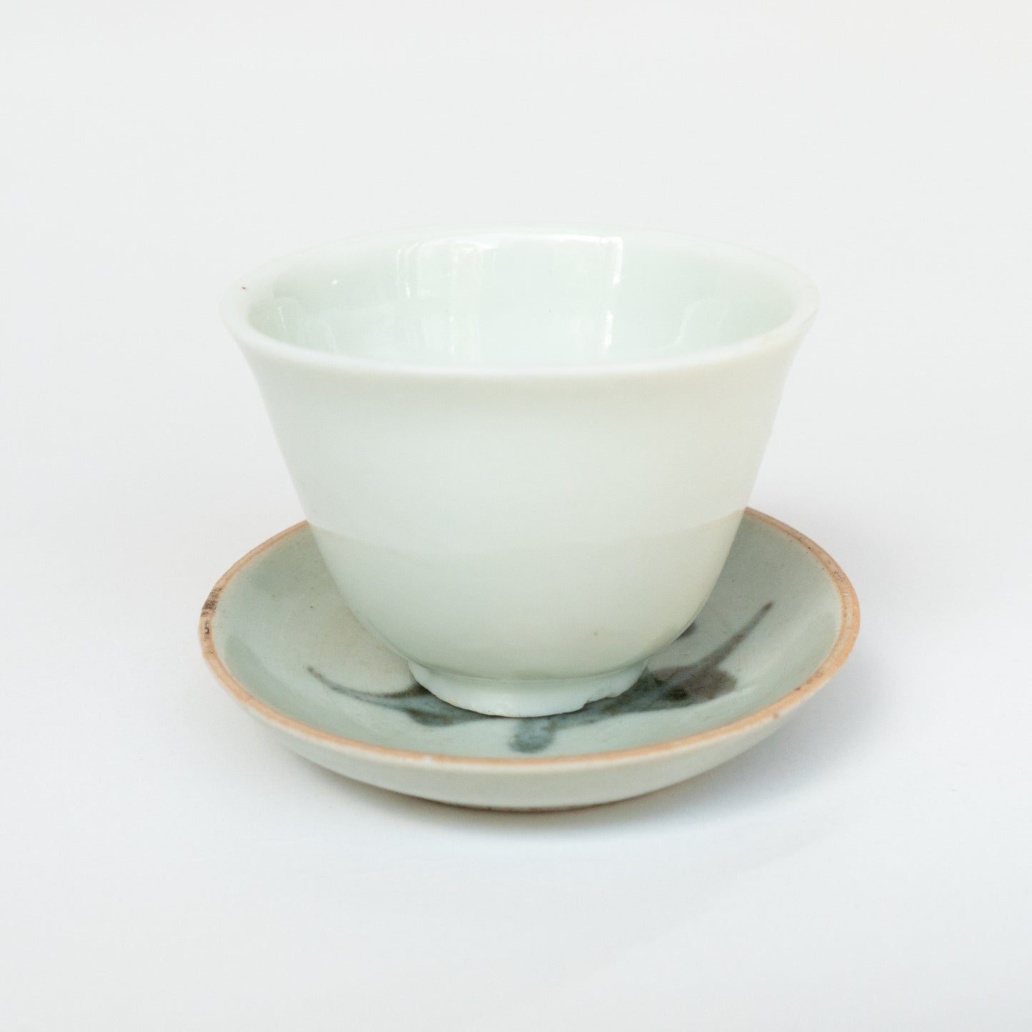 7.3cm Qing Dynasty Orchid Flower Cup Saucer