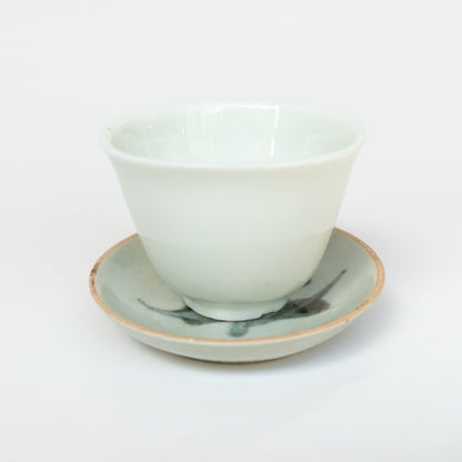 7.3cm Qing Dynasty Orchid Flower Cup Saucer