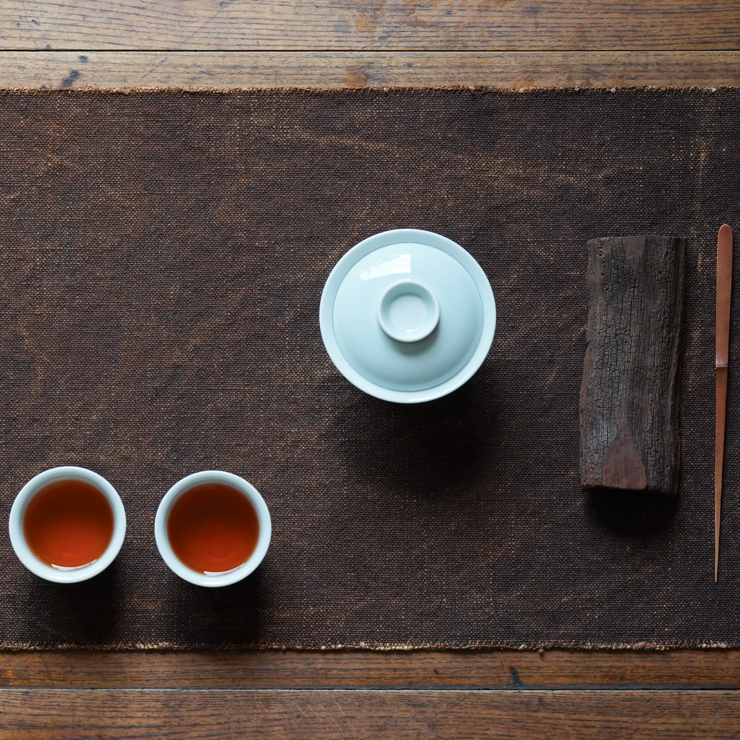 Hand-stitched Persimmon Dyed Tea Mat (Large)