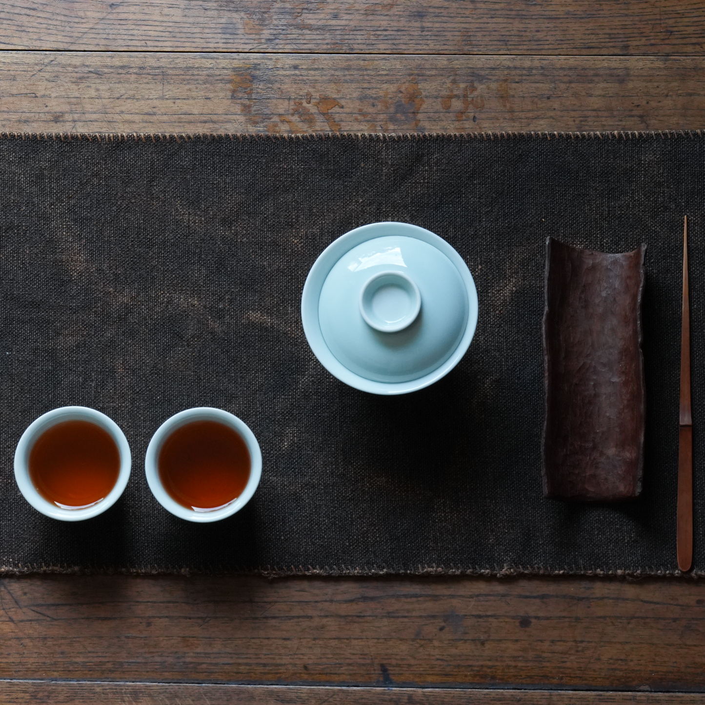 Hand-stitched Persimmon Dyed Tea Mat (Small)