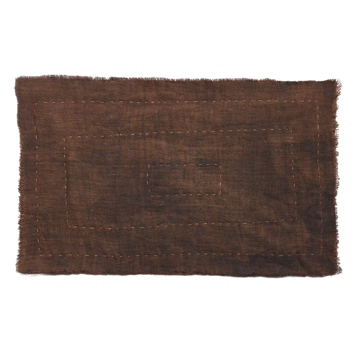 Hand-stitched Persimmon Dyed Tea Mat (Concentric Rectangle Stiching)