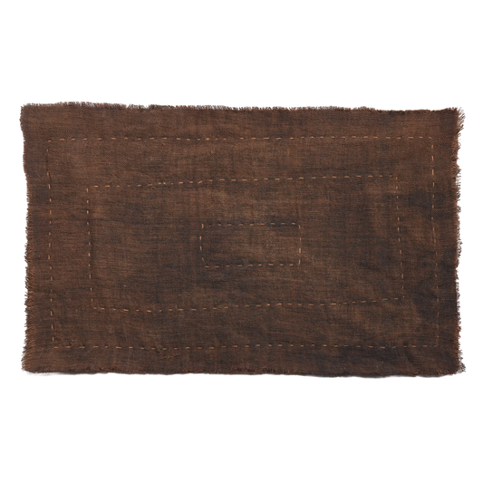 Hand-stitched Persimmon Dyed Tea Mat (Concentric Rectangle Stiching)