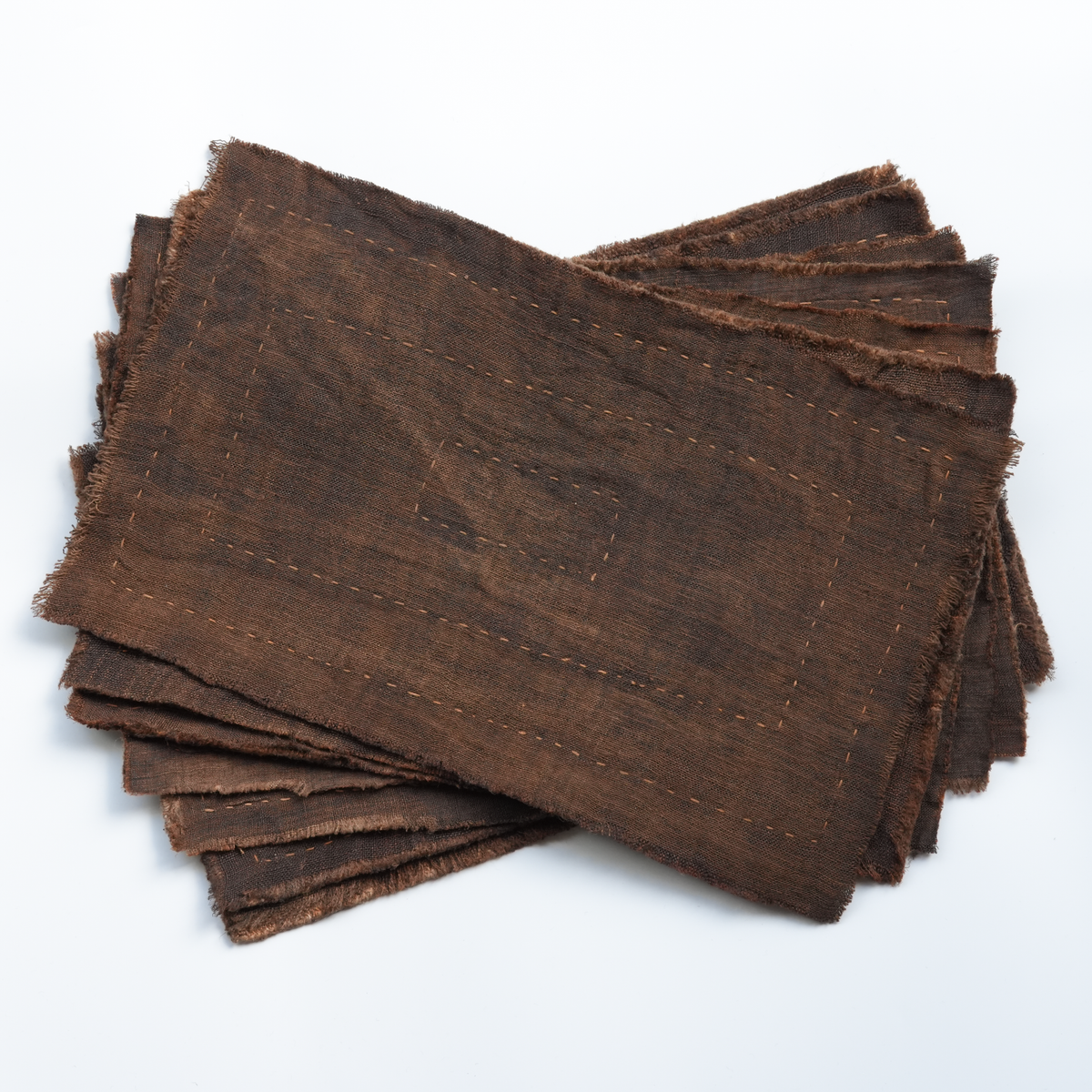 Hand-stitched Persimmon Dyed Tea Mat (Concentric Rectangle Stiching)