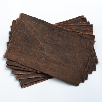 Hand-stitched Persimmon Dyed Tea Mat (Concentric Rectangle Stiching)