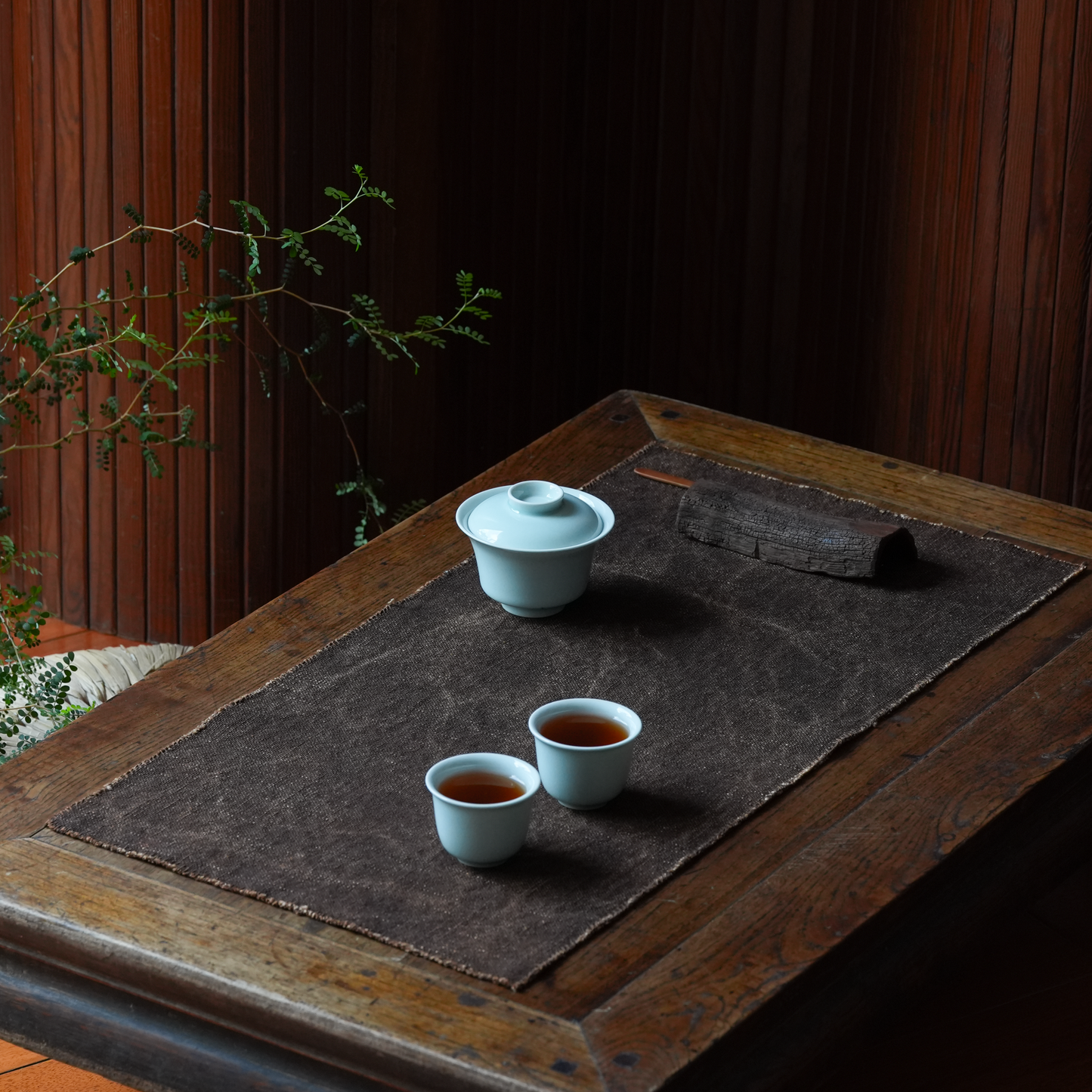 Hand-stitched Persimmon Dyed Tea Mat (Large)