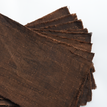 Hand-stitched Persimmon Dyed Tea Mat (Concentric Rectangle Stiching)