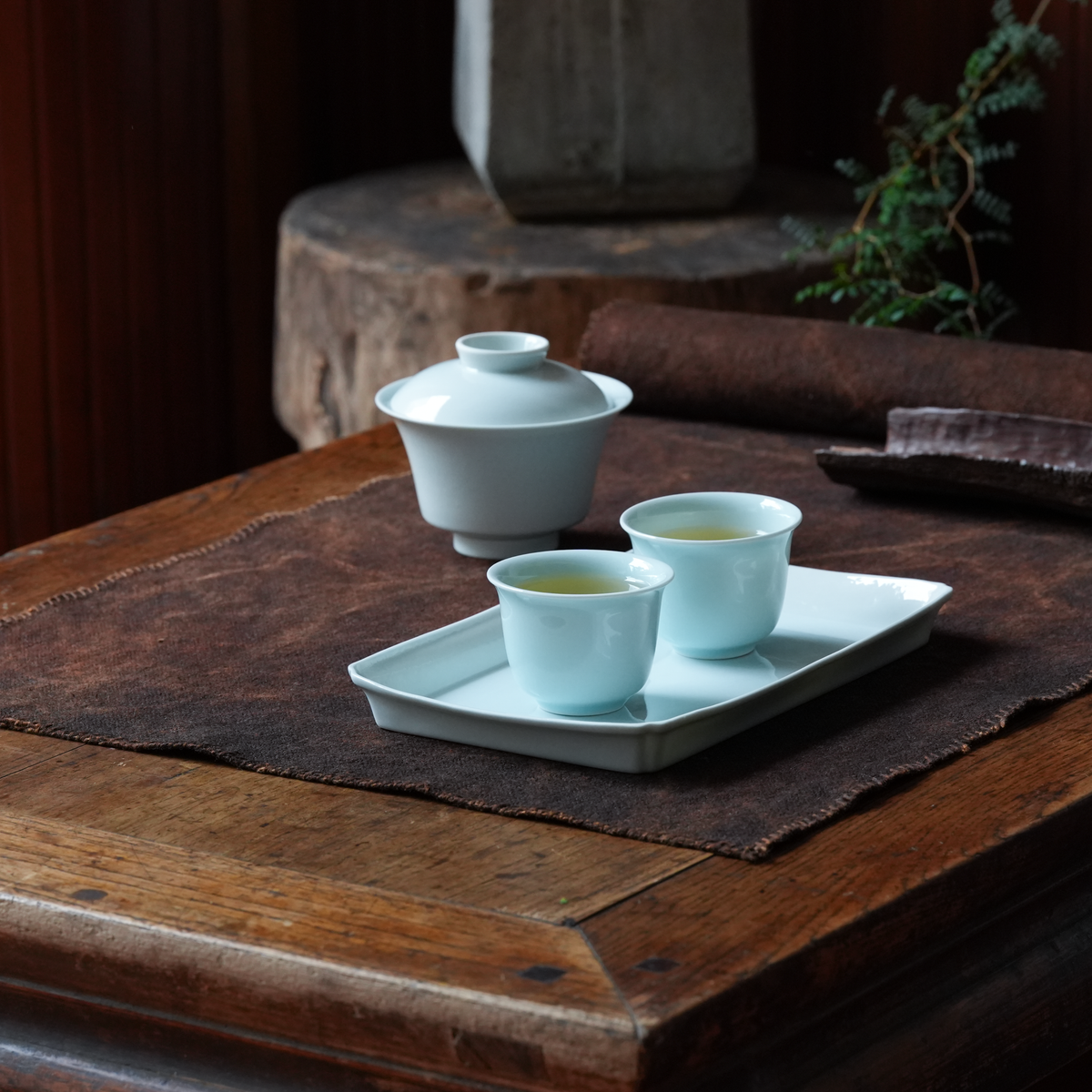 Hand-stitched Persimmon Dyed Tea Mat (Large)